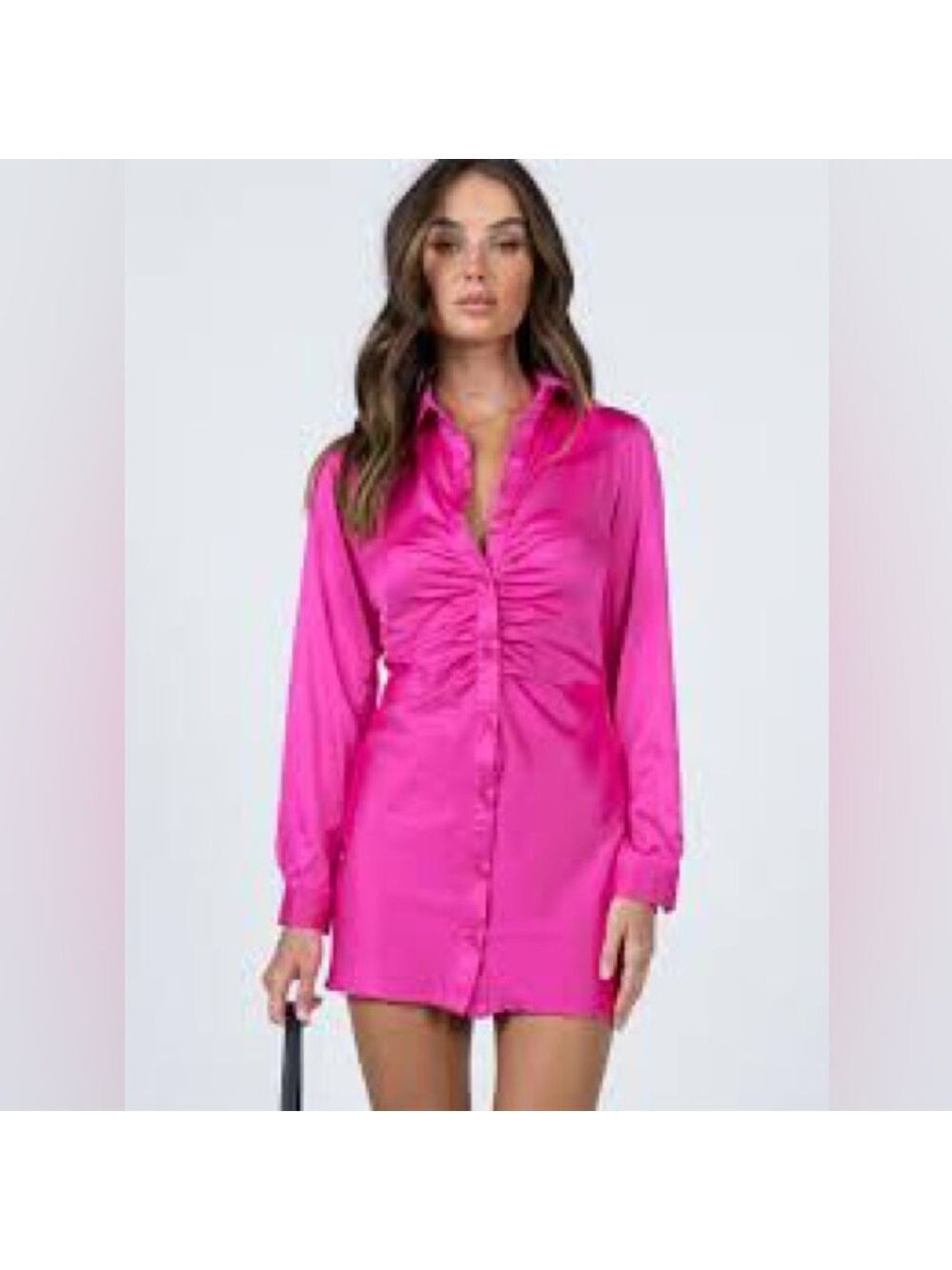 Princess Polly Pink Satin Shirt Dress Sz 8